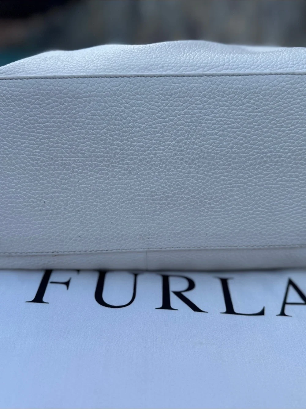 Furla Costanza Pebbled Leather Drawstring Tote White Ivory Shoulder Bag VGUC